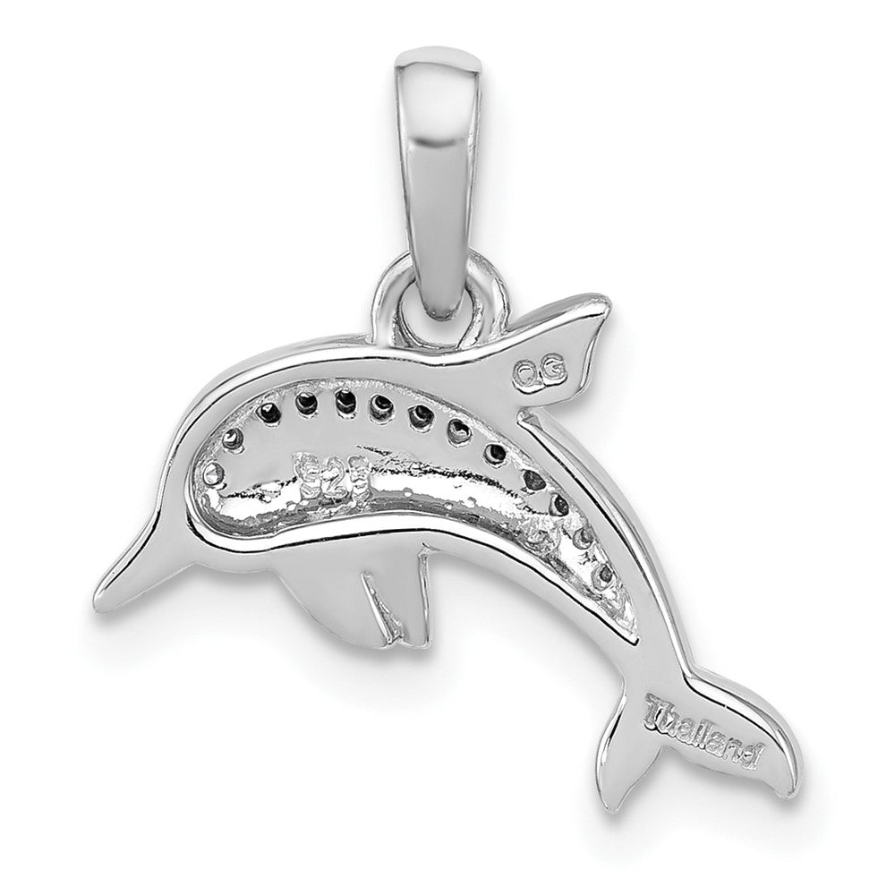 Sterling Silver Rhodium Plated Polished CZ Dolphin Pendant