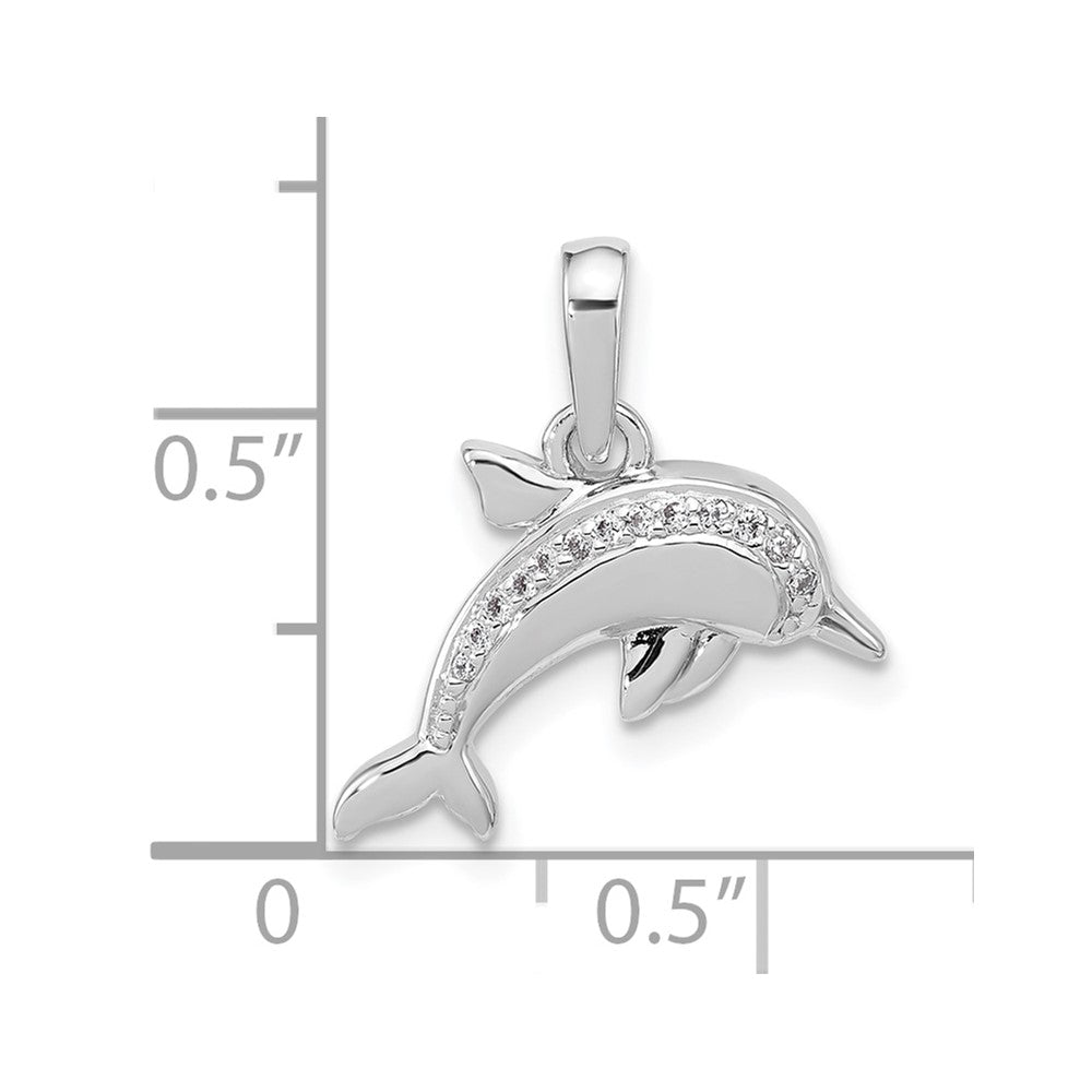 Sterling Silver Rhodium Plated Polished CZ Dolphin Pendant