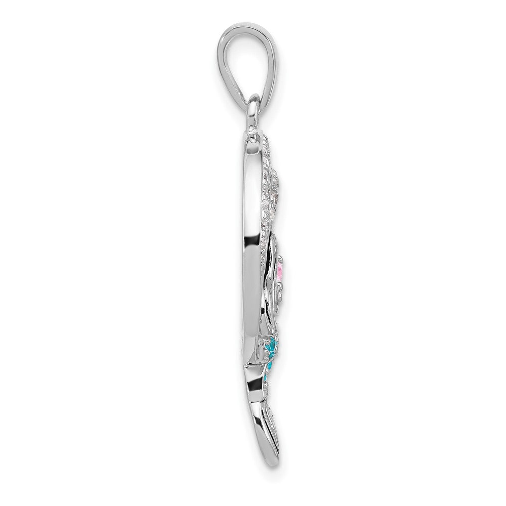 Sterling Silver Rhodium Plated Polished & Antiqued CZ Mermaid Pendant