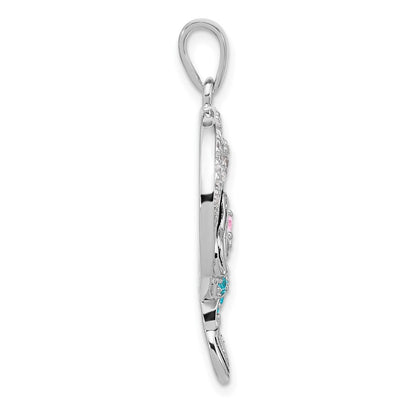 Sterling Silver Rhodium Plated Polished & Antiqued CZ Mermaid Pendant