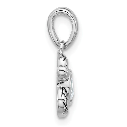 Sterling Silver Rhodium Plated Antiqued Crystal Apr Birthstone Turtle Pendant