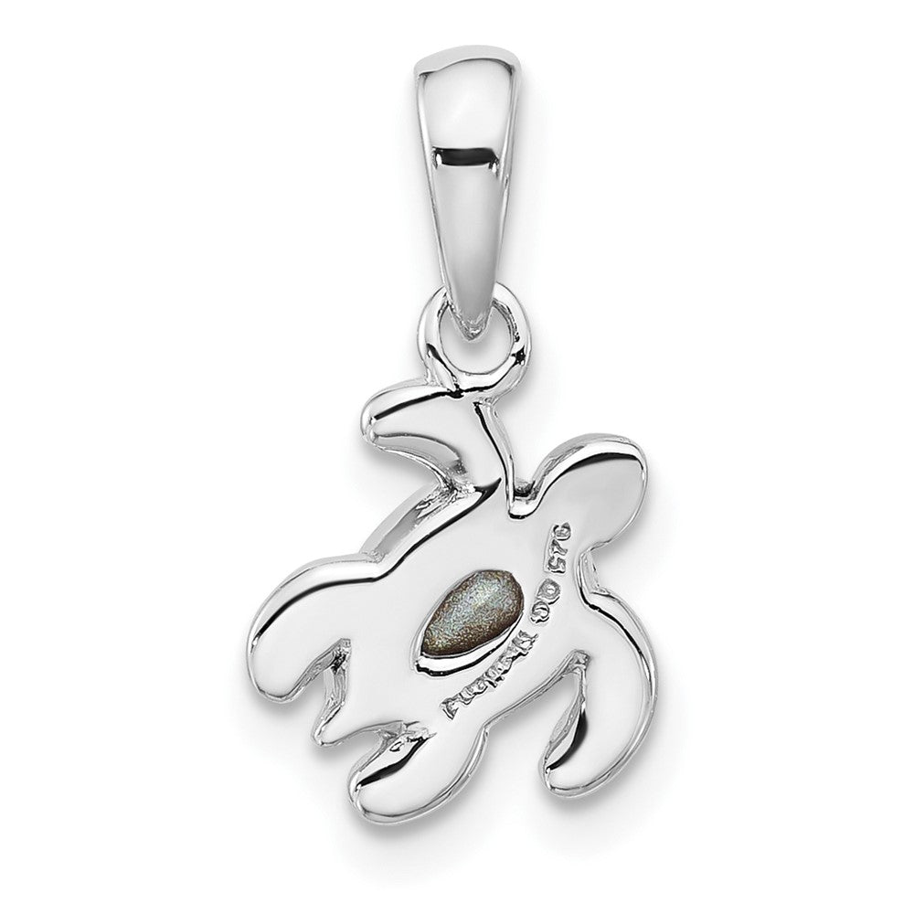 Sterling Silver Rhodium Plated Antiqued Crystal Apr Birthstone Turtle Pendant