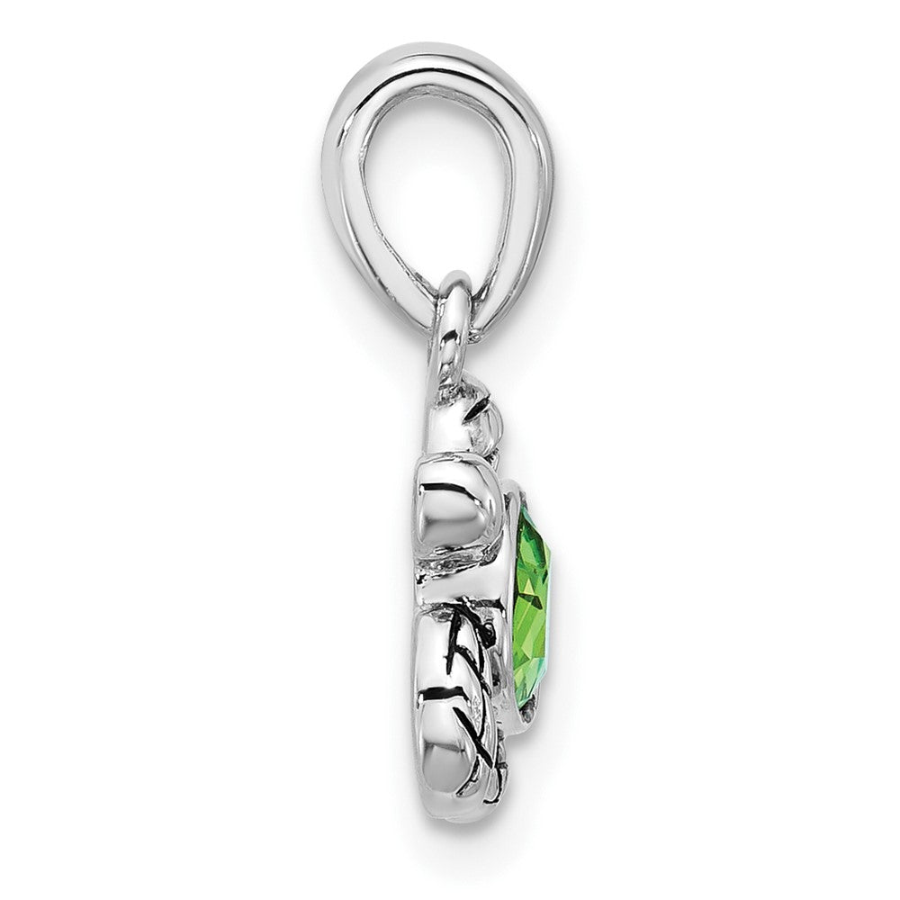 Sterling Silver Rhodium Plated Antiqued Crystal Aug Birthstone Turtle Pendant