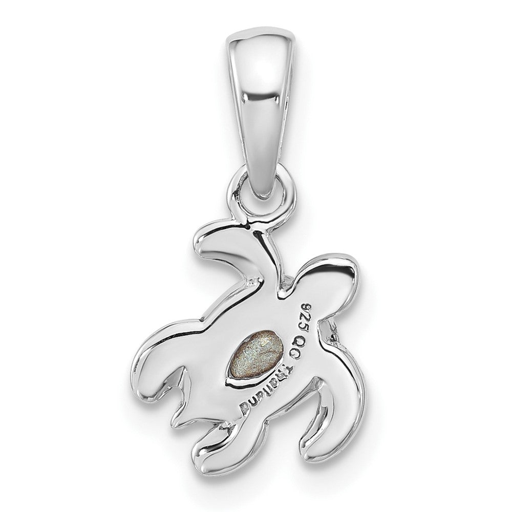 Sterling Silver Rhodium Plated Antiqued Crystal Aug Birthstone Turtle Pendant