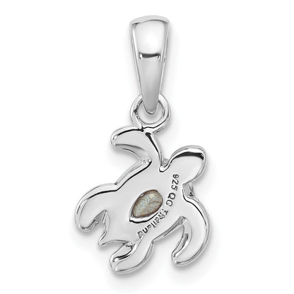 Sterling Silver Rhodium Plated Antiqued Crystal Aug Birthstone Turtle Pendant