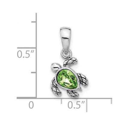 Sterling Silver Rhodium Plated Antiqued Crystal Aug Birthstone Turtle Pendant