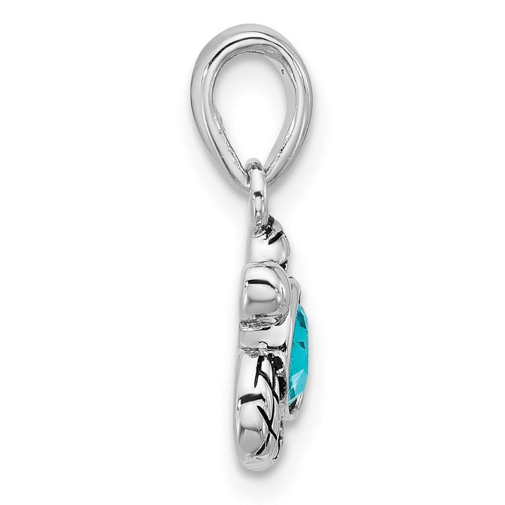 Sterling Silver Rhodium Plated Antiqued Crystal Dec Birthstone Turtle Pendant