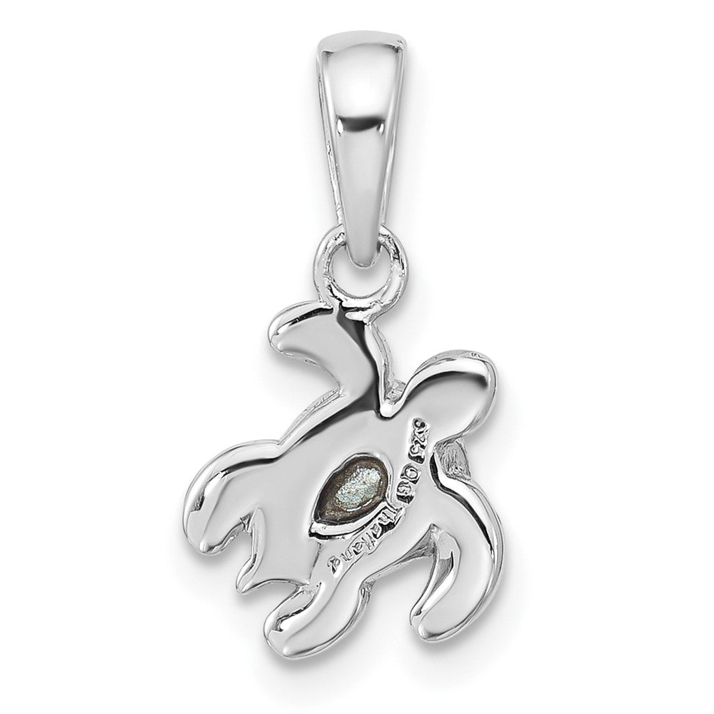 Sterling Silver Rhodium Plated Antiqued Crystal Dec Birthstone Turtle Pendant