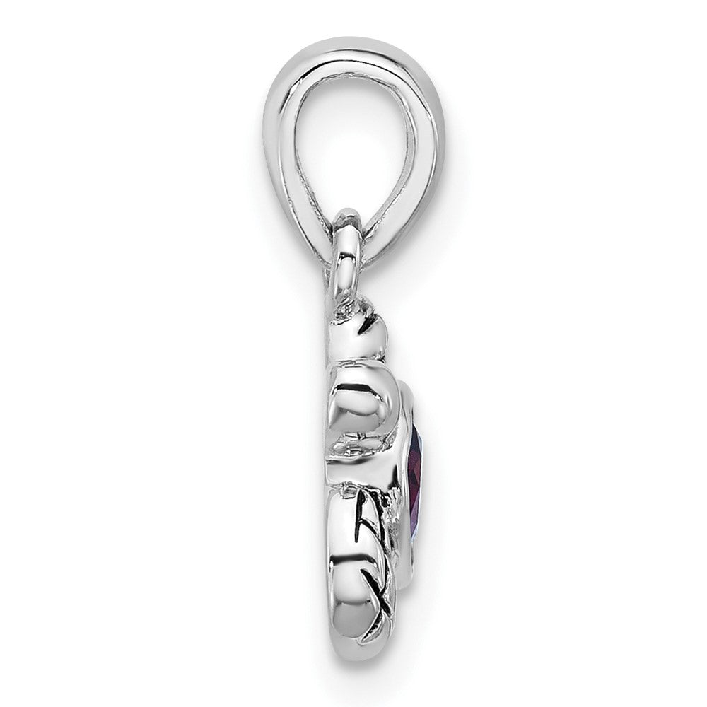 Sterling Silver Rhodium Plated Antiqued Crystal Feb Birthstone Turtle Pendant
