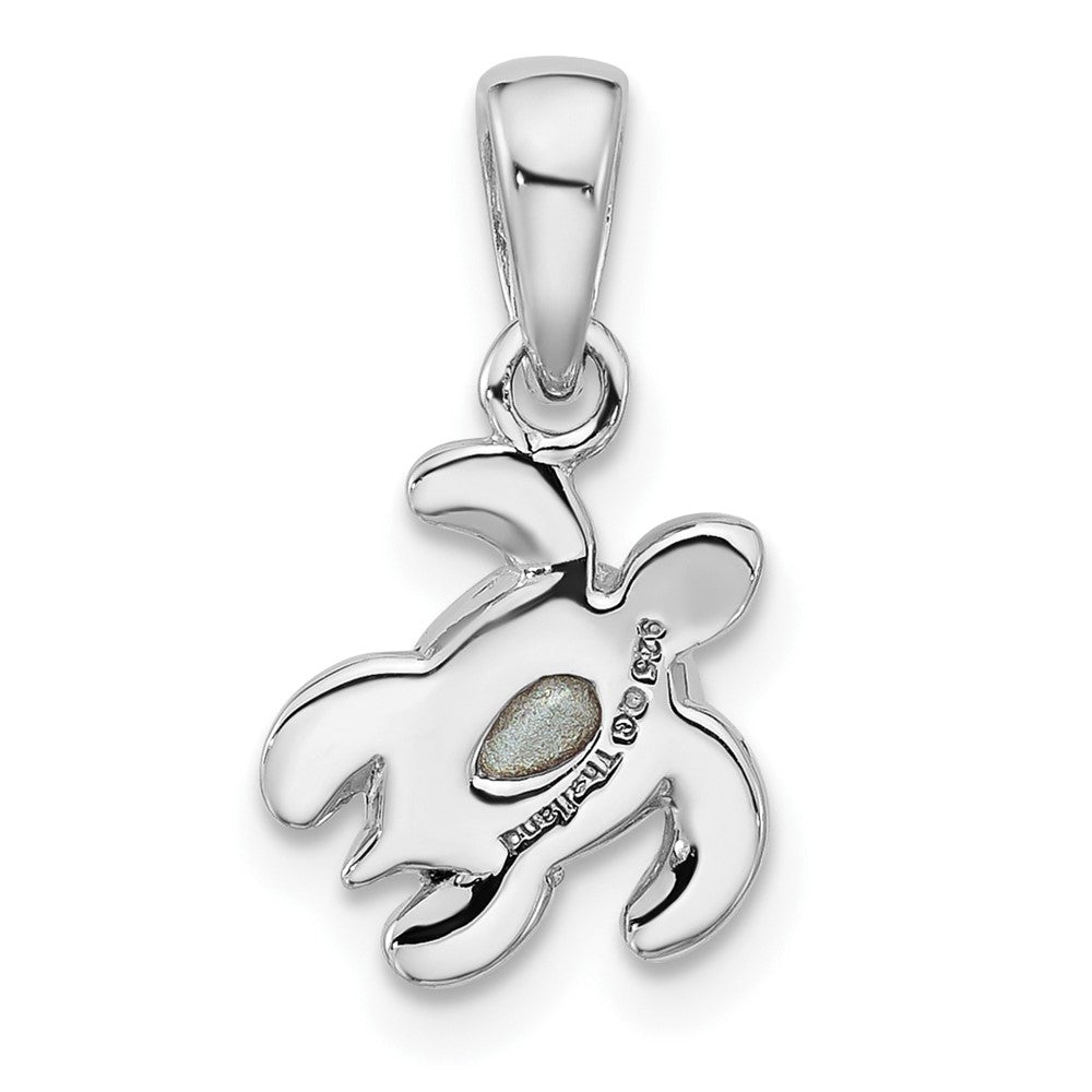 Sterling Silver Rhodium Plated Antiqued Crystal Feb Birthstone Turtle Pendant