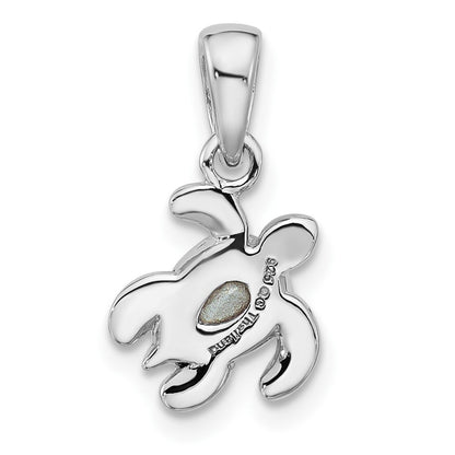 Sterling Silver Rhodium Plated Antiqued Crystal Feb Birthstone Turtle Pendant