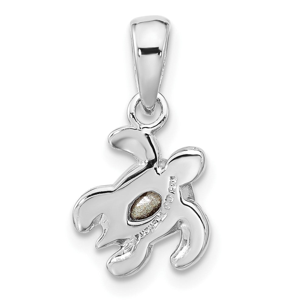 Sterling Silver Rhodium Plated Antiqued Crystal Jan Birthstone Turtle Pendant
