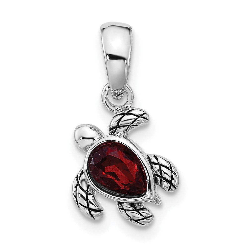 Sterling Silver Rhodium Plated Antiqued Crystal Jan Birthstone Turtle Pendant