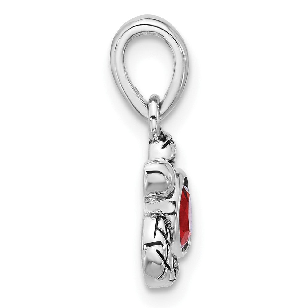 Sterling Silver Rhodium Plated Antiqued Crystal July Birthstone Turtle Pendant
