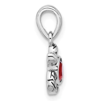 Sterling Silver Rhodium Plated Antiqued Crystal July Birthstone Turtle Pendant