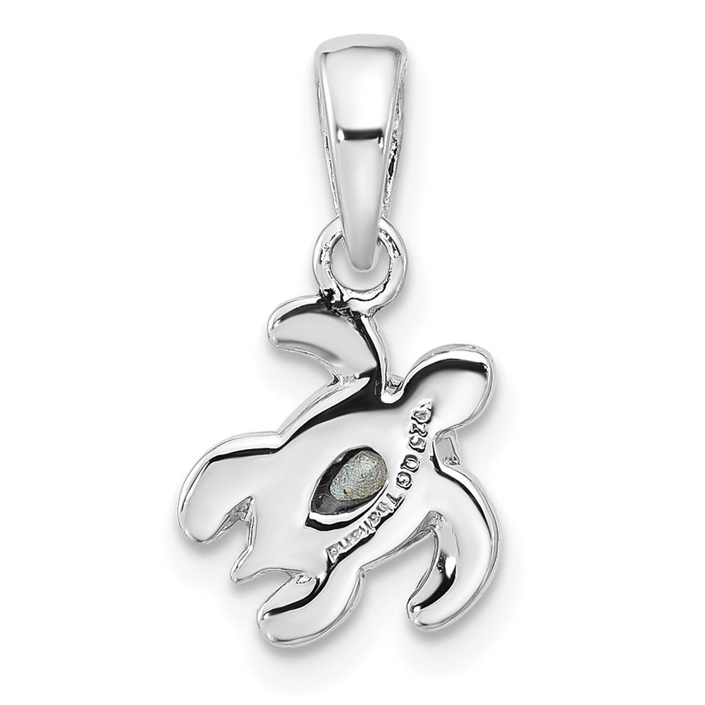 Sterling Silver Rhodium Plated Antiqued Crystal July Birthstone Turtle Pendant