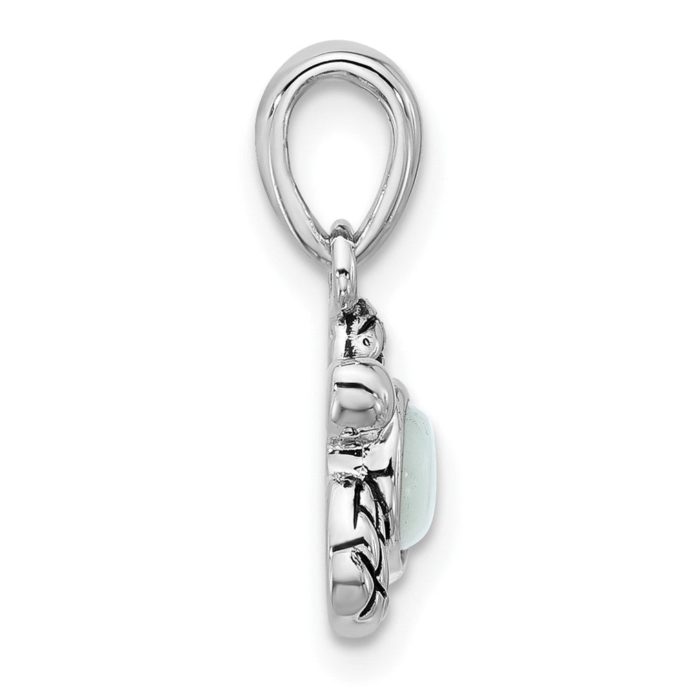 Sterling Silver Rhodium Plated Antiqued Mop June Birthstone Turtle Pendant