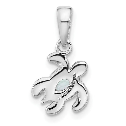 Sterling Silver Rhodium Plated Antiqued Mop June Birthstone Turtle Pendant