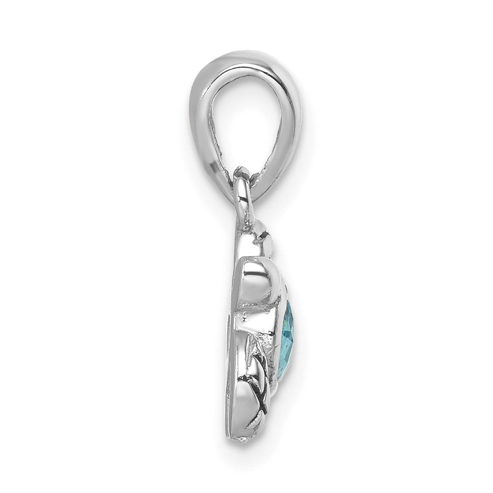 Sterling Silver Rhodium Plated Antiqued Crystal March Turtle Pendant