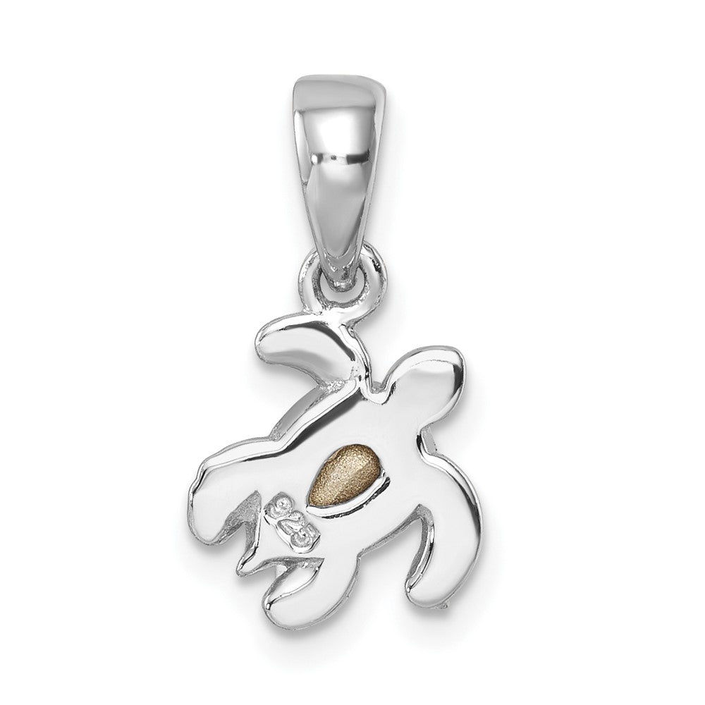 Sterling Silver Rhodium Plated Antiqued Crystal March Turtle Pendant