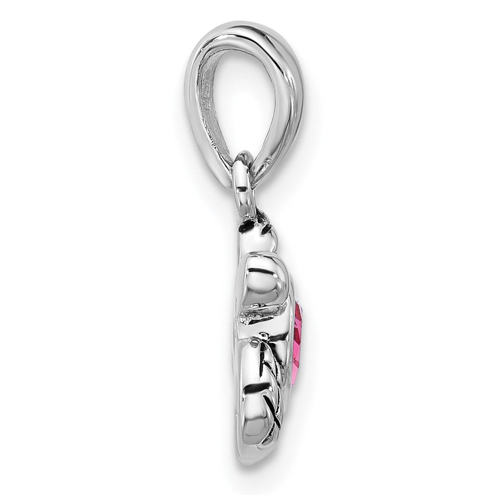 Sterling Silver Rhodium Plated Antiqued Crystal Oct Birthstone Turtle Pendant