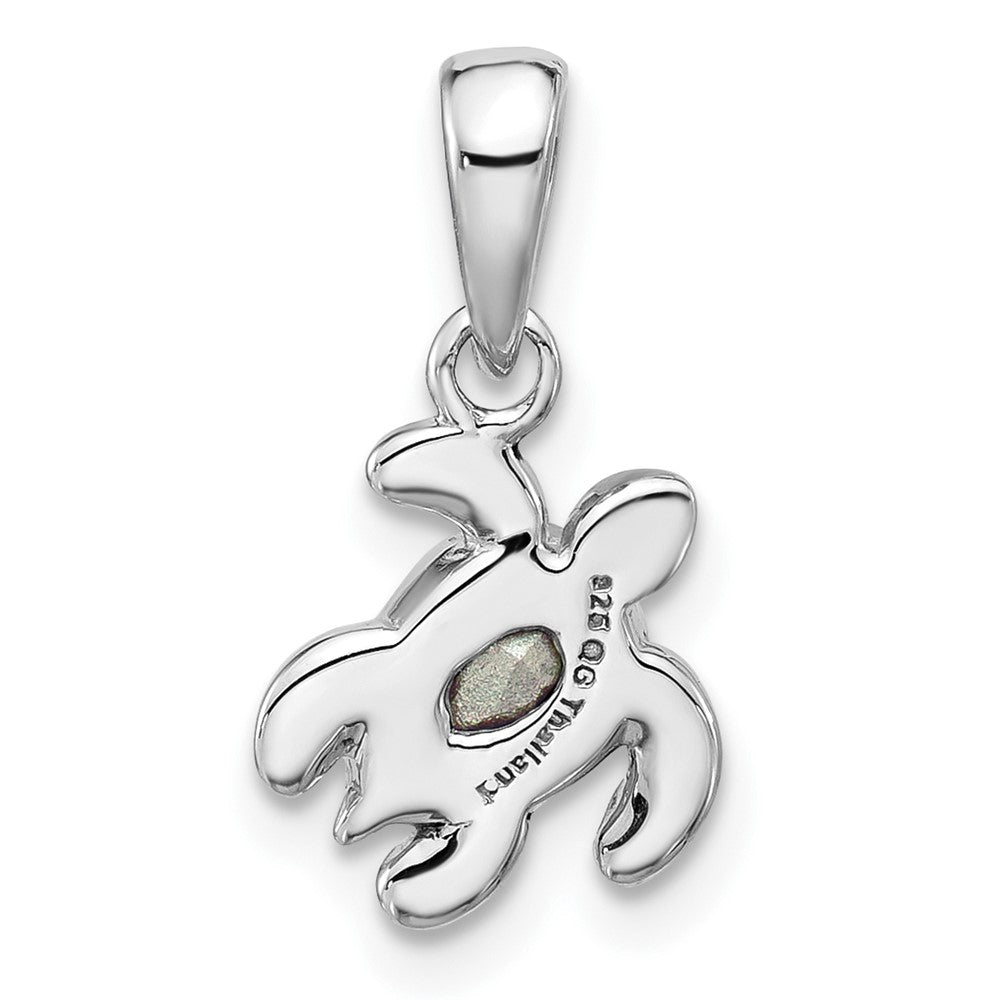 Sterling Silver Rhodium Plated Antiqued Crystal Oct Birthstone Turtle Pendant