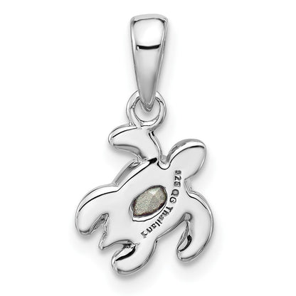 Sterling Silver Rhodium Plated Antiqued Crystal Oct Birthstone Turtle Pendant