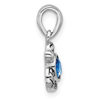 Sterling Silver Rhodium Plated Antiqued Crystal Sep Birthstone Turtle Pendant