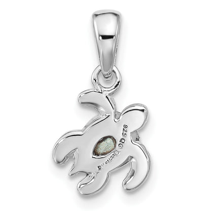 Sterling Silver Rhodium Plated Antiqued Crystal Sep Birthstone Turtle Pendant