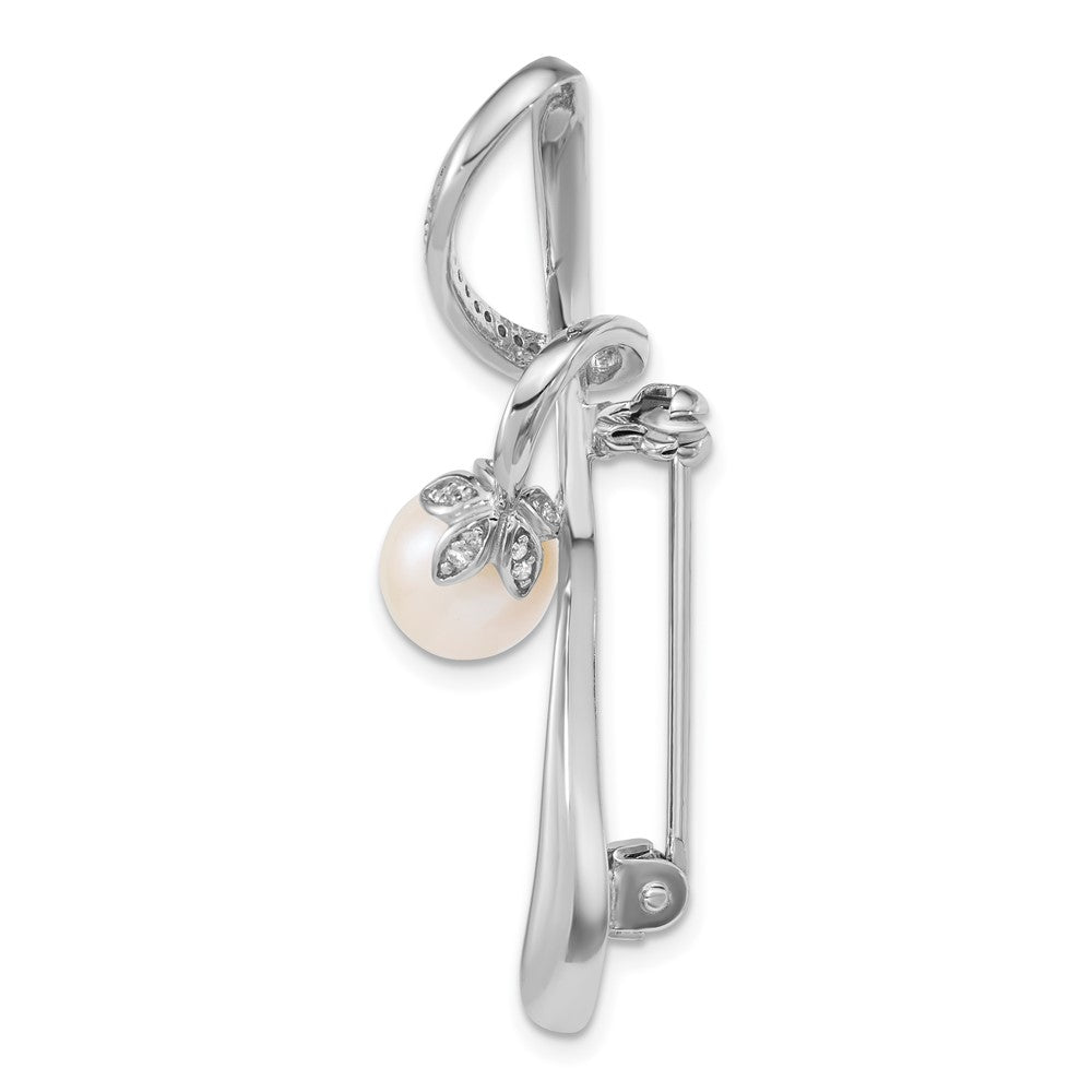 Sterling Silver Rhodium Plated 6-8mm Teardrop White Fwc and CZ Pin
