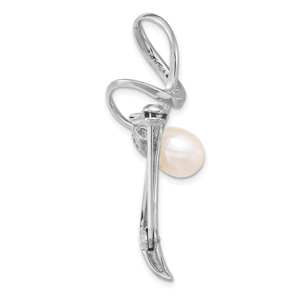 Sterling Silver Rhodium Plated 6-8mm Teardrop White Fwc and CZ Pin