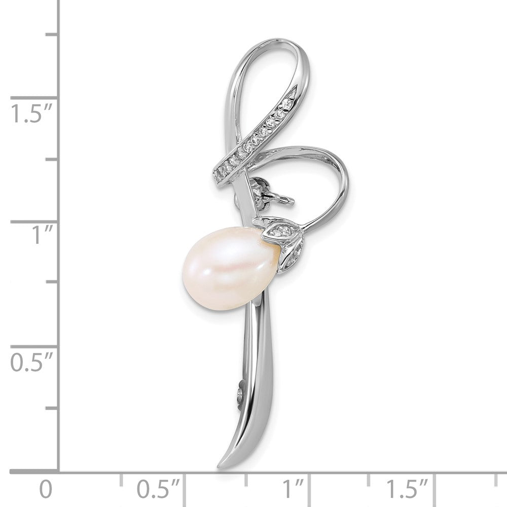 Sterling Silver Rhodium Plated 6-8mm Teardrop White Fwc and CZ Pin
