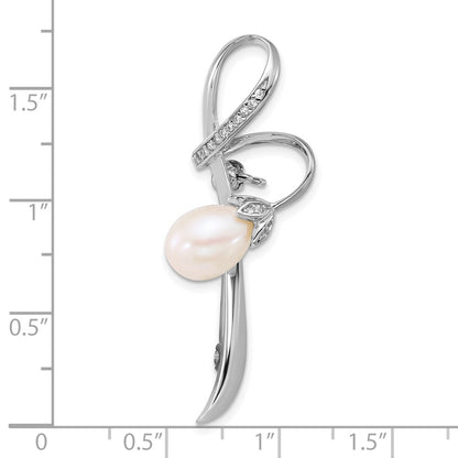 Sterling Silver Rhodium Plated 6-8mm Teardrop White Fwc and CZ Pin