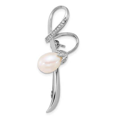 Sterling Silver Rhodium Plated 6-8mm Teardrop White Fwc and CZ Pin