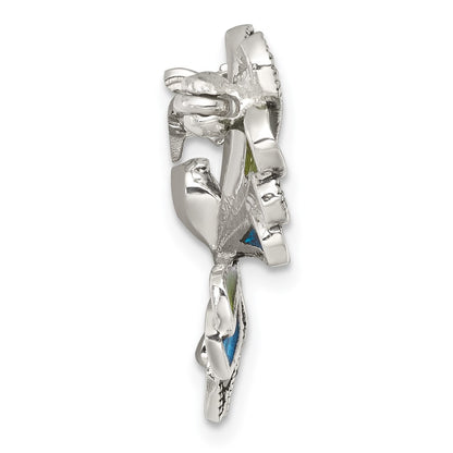 Sterling Silver Antiqued Marcasite and Green/blue Epoxy Butterfly Pin