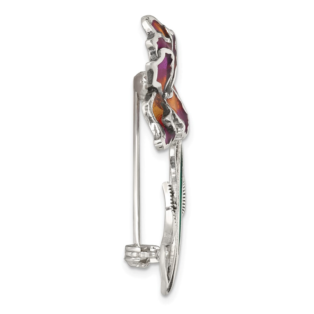 Sterling Silver Antiqued Marcasite Purple/yellow Epoxy Iris Floral Pin