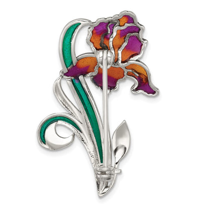 Sterling Silver Antiqued Marcasite Purple/yellow Epoxy Iris Floral Pin