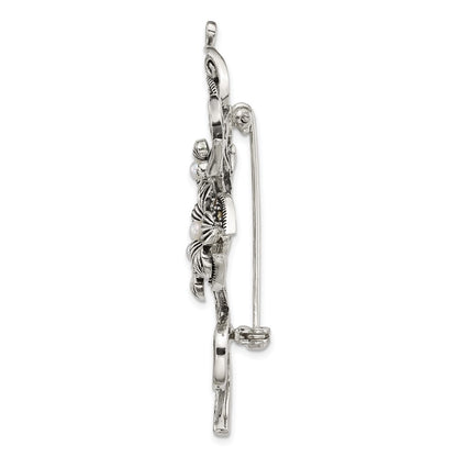 Sterling Silver Antiqued Marcasite Fwc Pearl and Green Epoxy Floral Pin