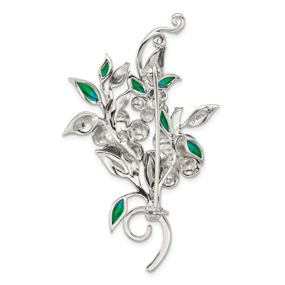 Sterling Silver Antiqued Marcasite Fwc Pearl and Green Epoxy Floral Pin