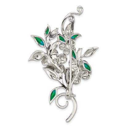 Sterling Silver Antiqued Marcasite Fwc Pearl and Green Epoxy Floral Pin