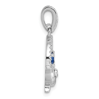 Sterling Silver Rhodium-Plated Blue and White CZ Dolphin Pendant