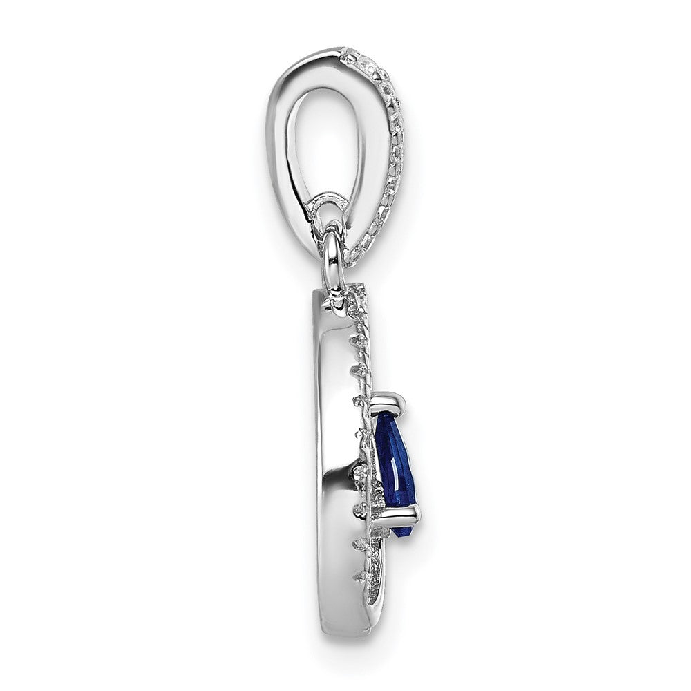Sterling Silver Rhodium-Plated Blue and White CZ Teardrop Pendant