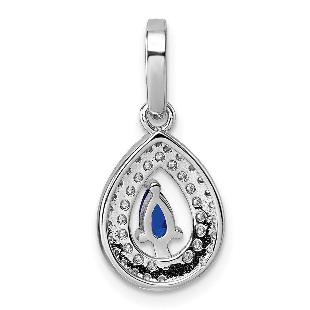 Sterling Silver Rhodium-Plated Blue and White CZ Teardrop Pendant