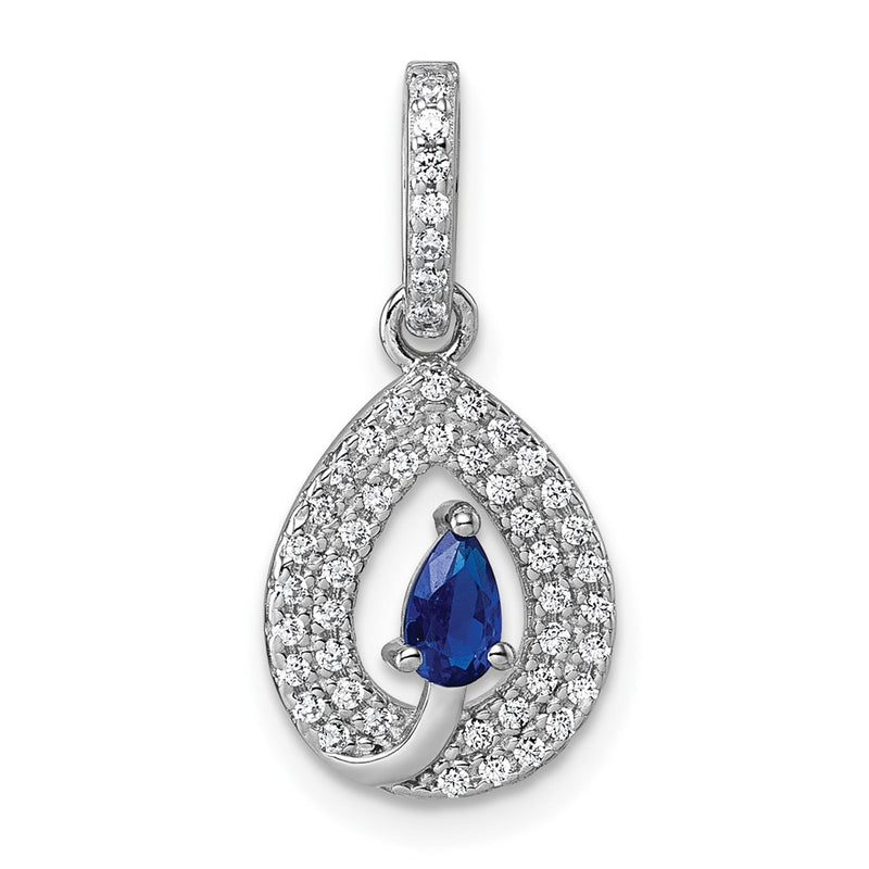 Sterling Silver Rhodium-Plated Blue and White CZ Teardrop Pendant