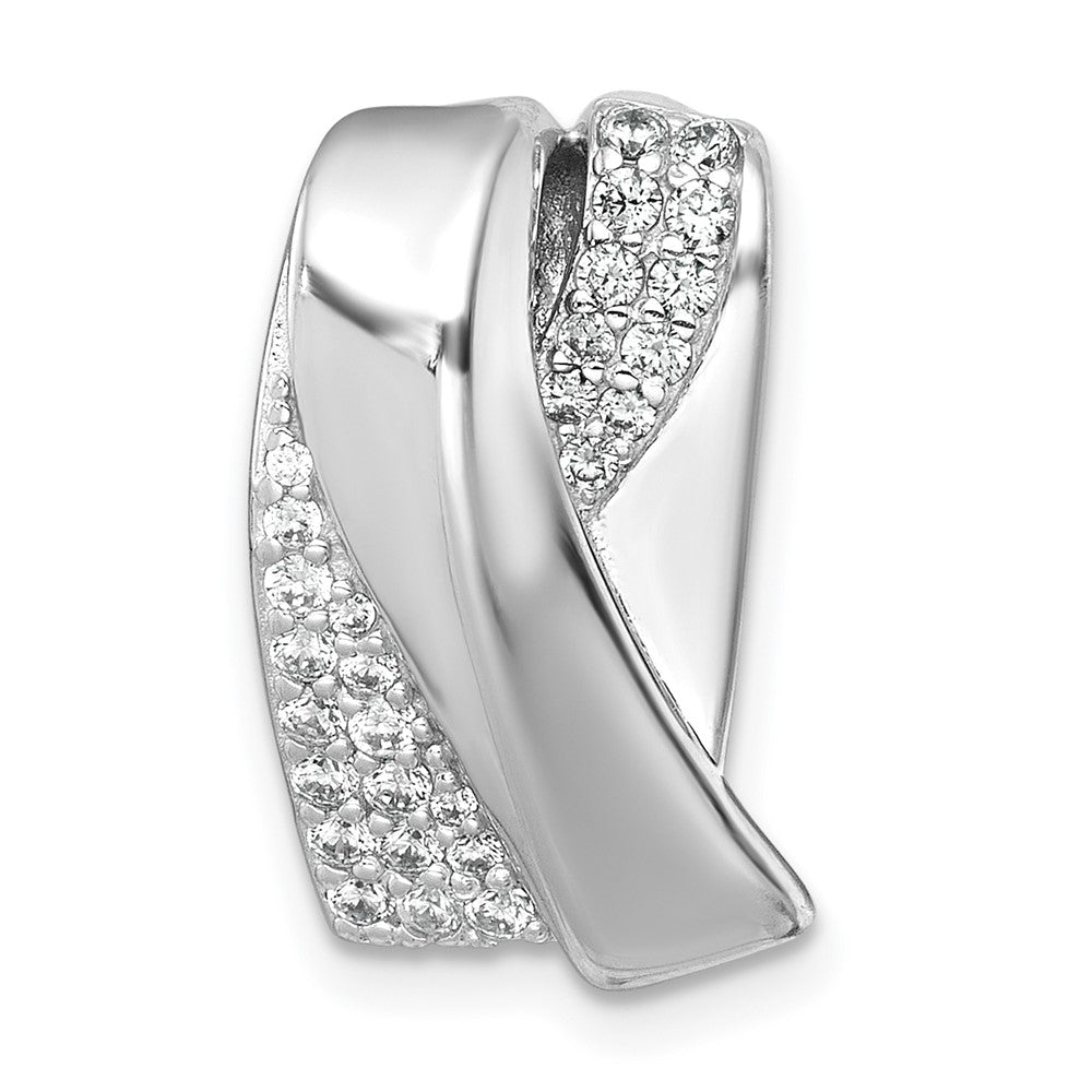 Sterling Silver Rhodium-Plated Polished Fancy CZ Chain Slide Pendant