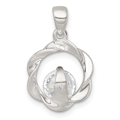 Sterling Silver Polished CZ Twisted Circle Pendant