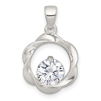 Sterling Silver Polished CZ Twisted Circle Pendant