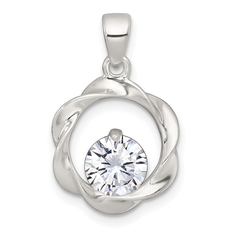 Sterling Silver Polished CZ Twisted Circle Pendant