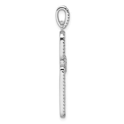 Sterling Silver Rhodium Plated CZ Twisted Rectangle Pendant