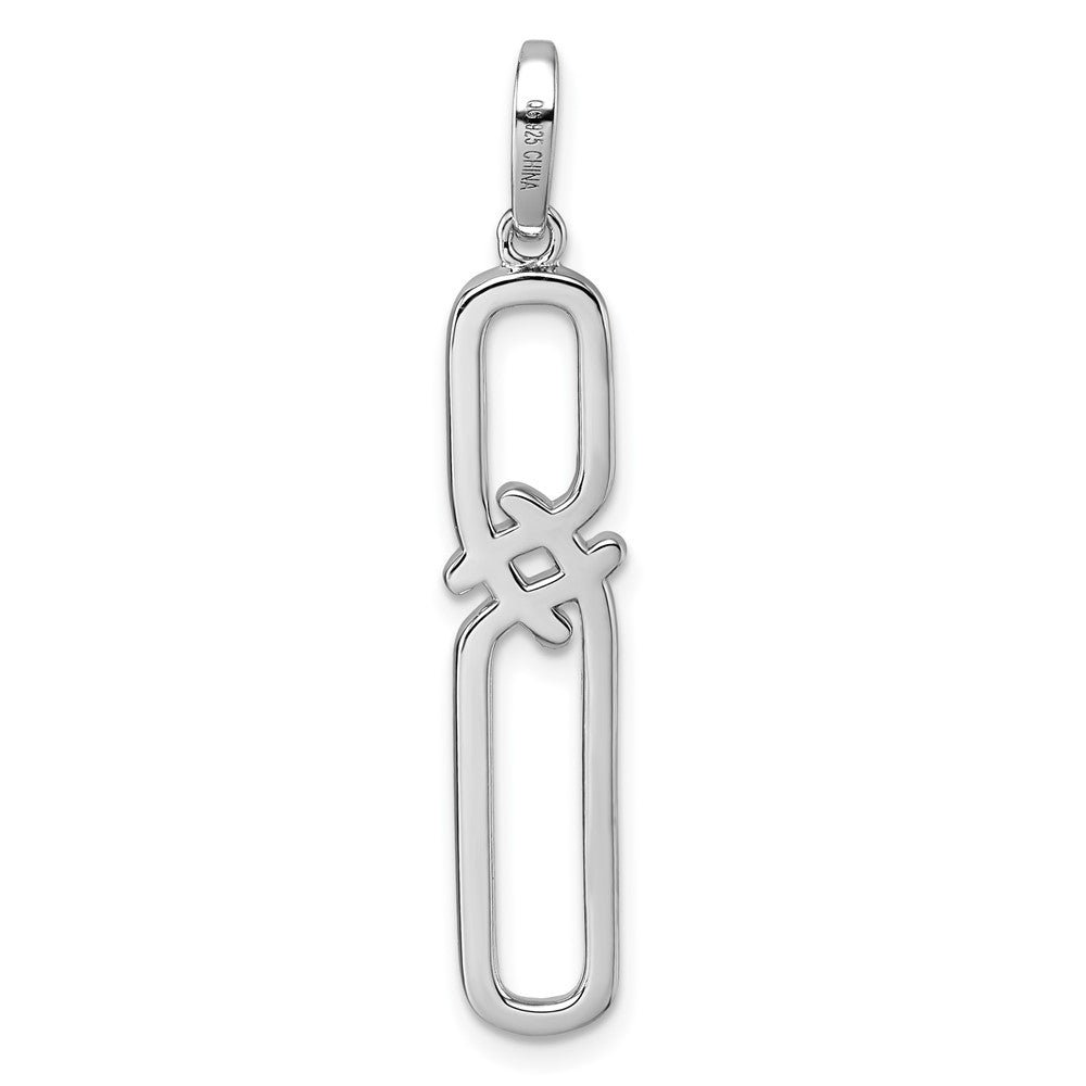 Sterling Silver Rhodium Plated CZ Twisted Rectangle Pendant
